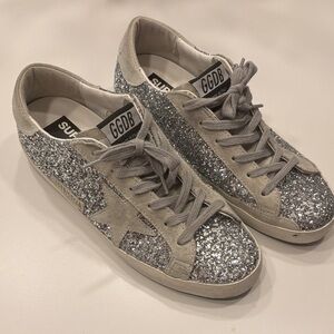 Golden Goose Superstar Silver Glitter Sneakers